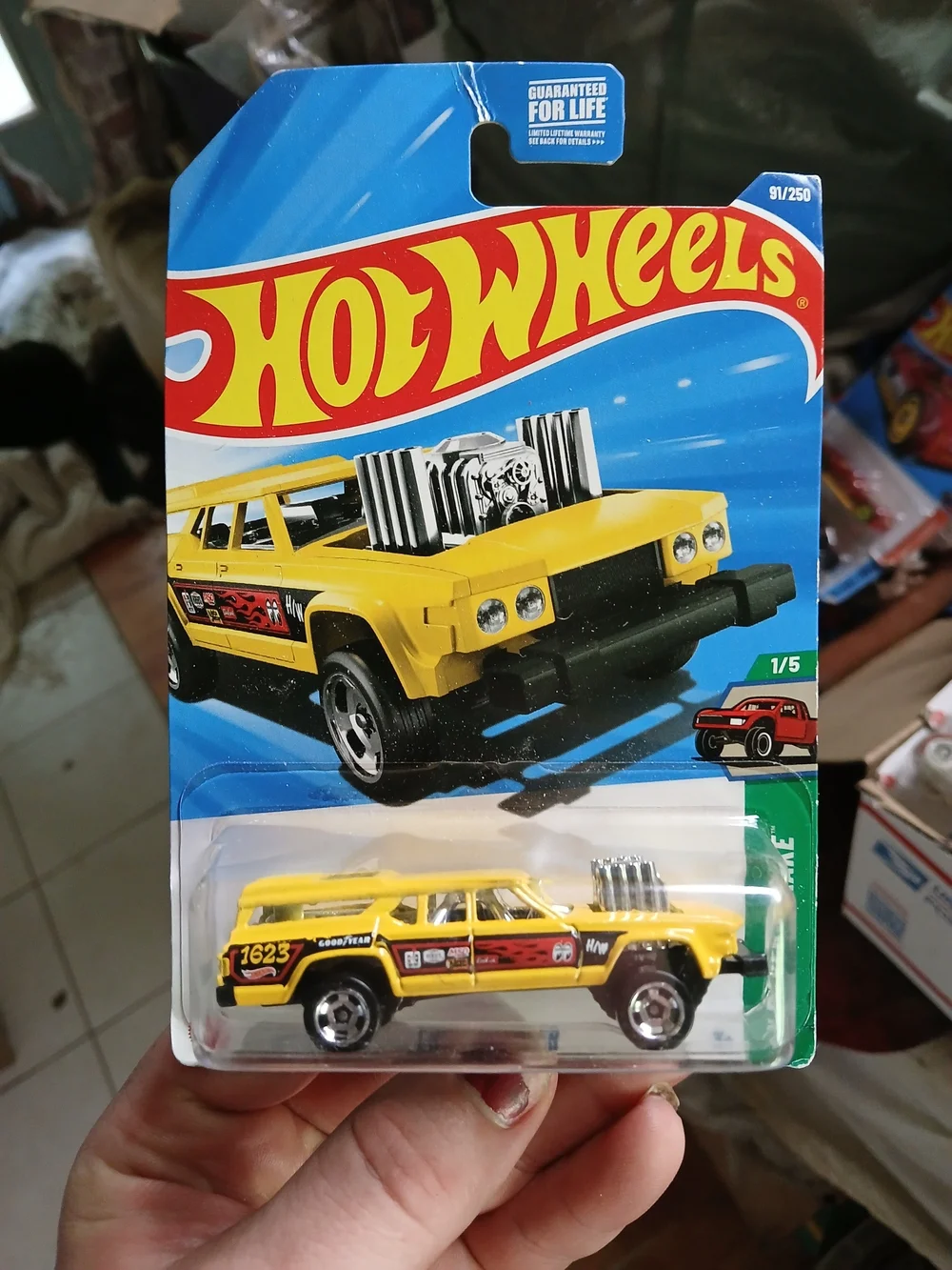 2025 Hot Wheels Cruise Bruiser in yellow, numbered 91/250 and featured as 1/5 in